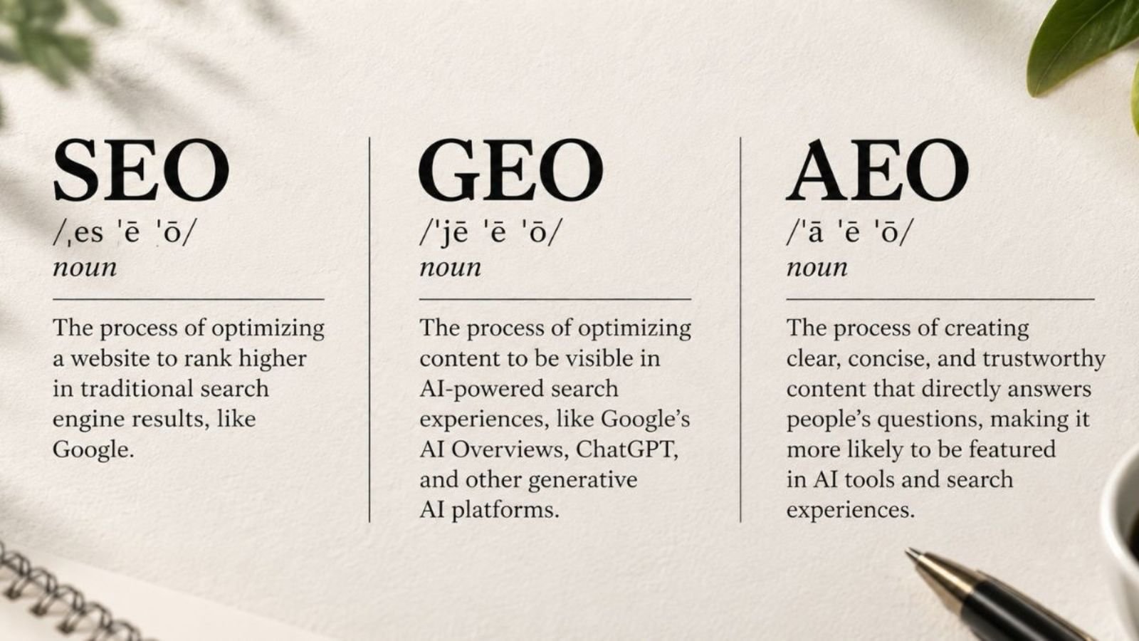 SEO vs. GEO vs. AEO